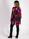 Black Rose Print Chiffon Blouse With Back Pleated Detail