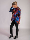 A Black/Cobalt/Copper Lace Batik Burnout Jersey Wrap Top