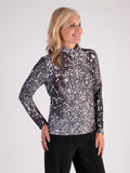 White/Grey Burnout Animal Print Cowl Neck Top