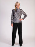 White/Grey Burnout Animal Print Cowl Neck Top