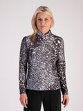 White/Grey Burnout Animal Print Cowl Neck Top