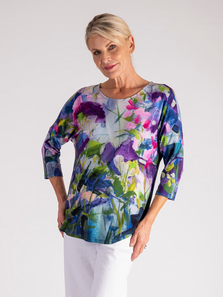 Purple/Multi Wild Flower Print Batwing Top