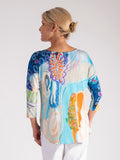 Sky/Multi Abstract Artistic Print Batwing Top