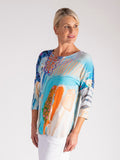Sky/Multi Abstract Artistic Print Batwing Top