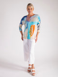 Sky/Multi Abstract Artistic Print Batwing Top