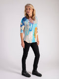 Sky/Multi Abstract Artistic Print Batwing Top