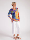 Orange/Multi Abstract Safari Print Batwing Top