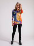 Orange/Multi Abstract Safari Print Batwing Top