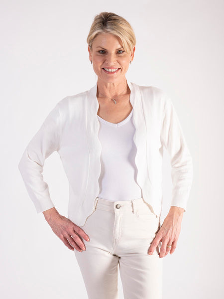 Chic Ivory Scalloped Edge Cardigan for Spring