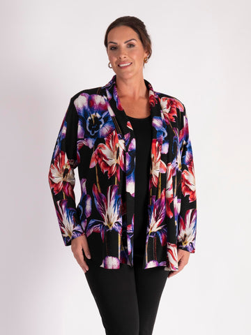 A Black/Multi Tulip Print Jersey Cardigan
