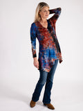 Black/Cobalt/Copper Lace Batik Burnout Jersey Cardigan