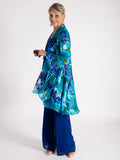 Teal/Multi Hand Painted Satin Devoree Jacket with Split Cuff Detail