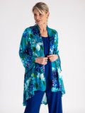 Teal/Multi Hand Painted Satin Devoree Jacket with Split Cuff Detail