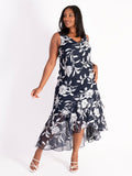 Navy/Silver Burnout Floral Leaf Dress and Jacket Set