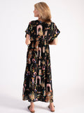 A Black/Multi Bohemian Print 100% Silk Dress with Plaited Cord Detail