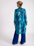 Teal/Multi Hand Painted Satin Devoree Jacket with Split Cuff Detail