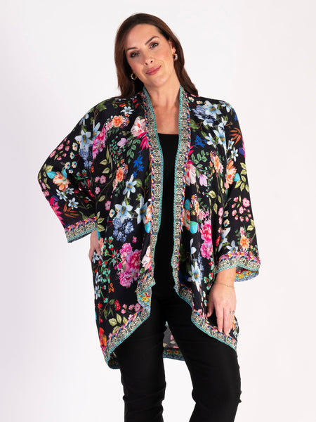 A Black/Multi Eden Floral Print Sparkle Kimono