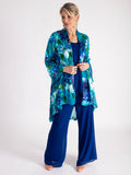 Teal/Multi Hand Painted Satin Devoree Jacket with Split Cuff Detail
