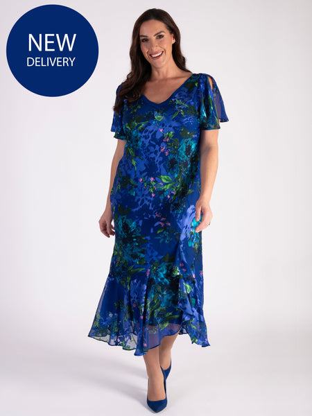 Cobalt Devoree Dress with Chiffon Neckline