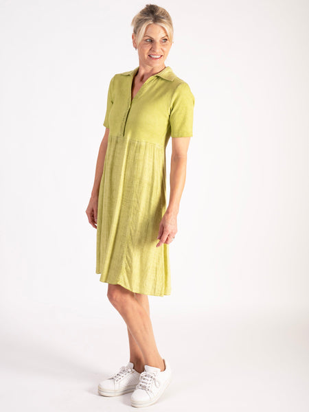 Lime Jersey & Linen Short Sleeve Dress – Casual Elegance