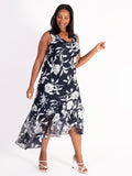 Navy/Silver Burnout Floral Leaf Dress and Jacket Set