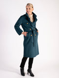 Luxury Green Cashmere Wool Mix Long Buttoned Coat  - Promotion Until 31st October 2024