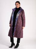 Eggplant/Watercolour Print Zip Front Quilted Reversible Long Coat