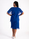 Exquisite Cobalt Tiered Chiffon Dress with Asymmetric Neckline and Shoulder Diamanté Detail