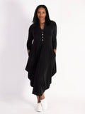 Black Jersey Drape Dress with Button Placket