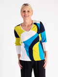 White/Lime Abstract Wave Jumper – Subtle Sophistication