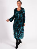 Teal/Black Château Jardin Cowl Neck Velvet Devore Bubble Dress