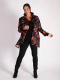 Floral Noir Black/Red Floral Print Wire Collar Blouse