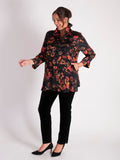 Floral Noir Black/Red Floral Print Wire Collar Blouse