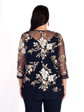 Navy Embroidered Sequin Mesh Jacket with Chiffon Trim
