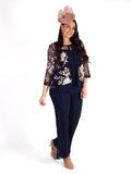 Navy Embroidered Sequin Mesh Jacket with Chiffon Trim