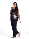 Navy Embroidered Sequin Mesh Jacket with Chiffon Trim