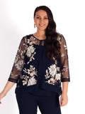 Navy Embroidered Sequin Mesh Jacket with Chiffon Trim