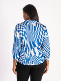 Luxury Royal Blue/White Abstract Geometric Swirls Pleated Shirt – Chic