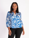 Luxury Royal Blue/White Abstract Geometric Swirls Pleated Shirt – Chic