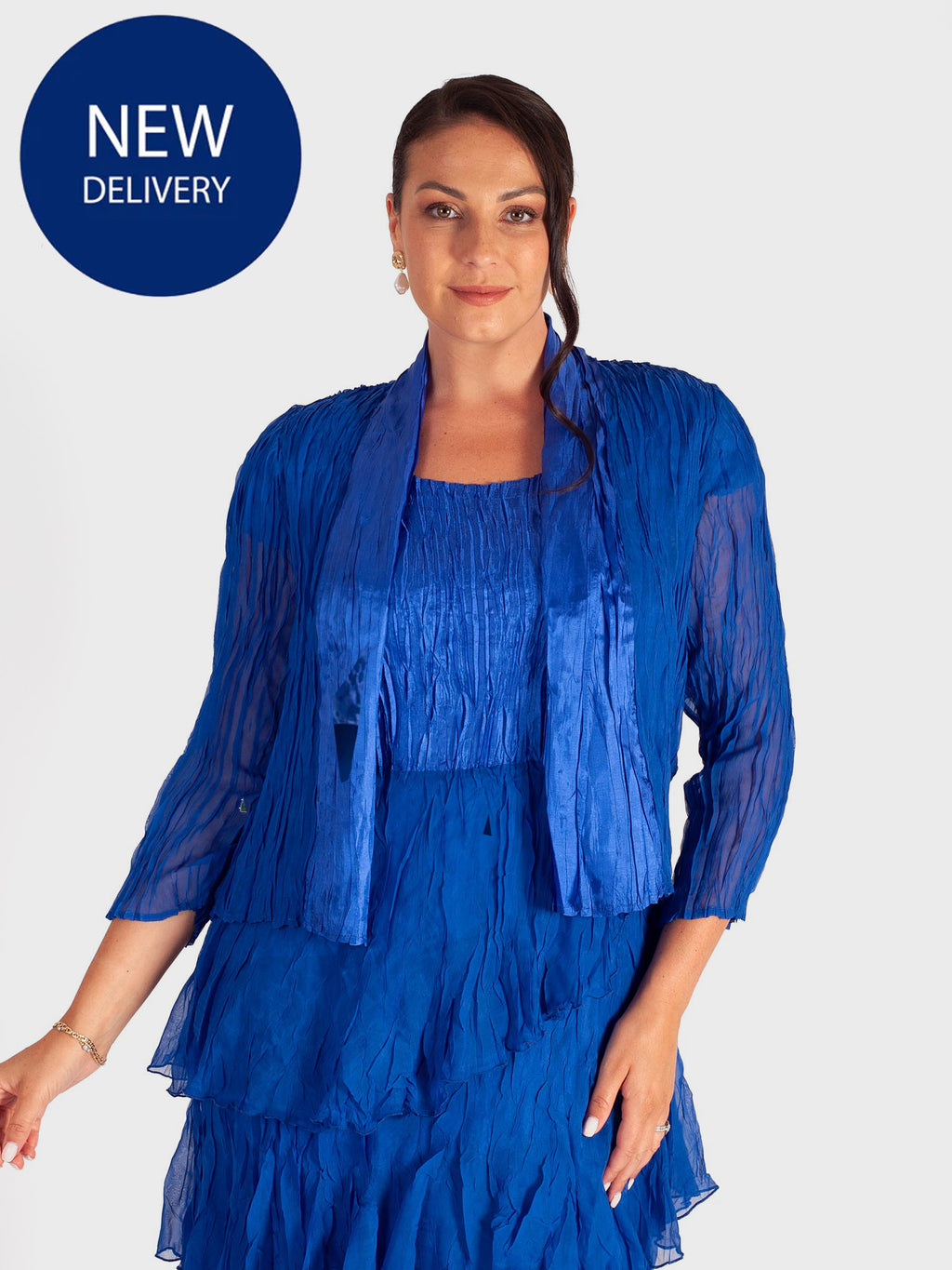 Sapphire Crush Pleat Satin Chiffon Shrug