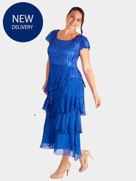 Sapphire Crush Pleat Satin and Chiffon Dress