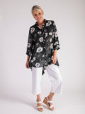 Black/White Floral Silhouette Print Blouse