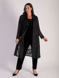 Black Chiffon Barrel Coat with Confetti Applique Mesh Chevron Inset Trim