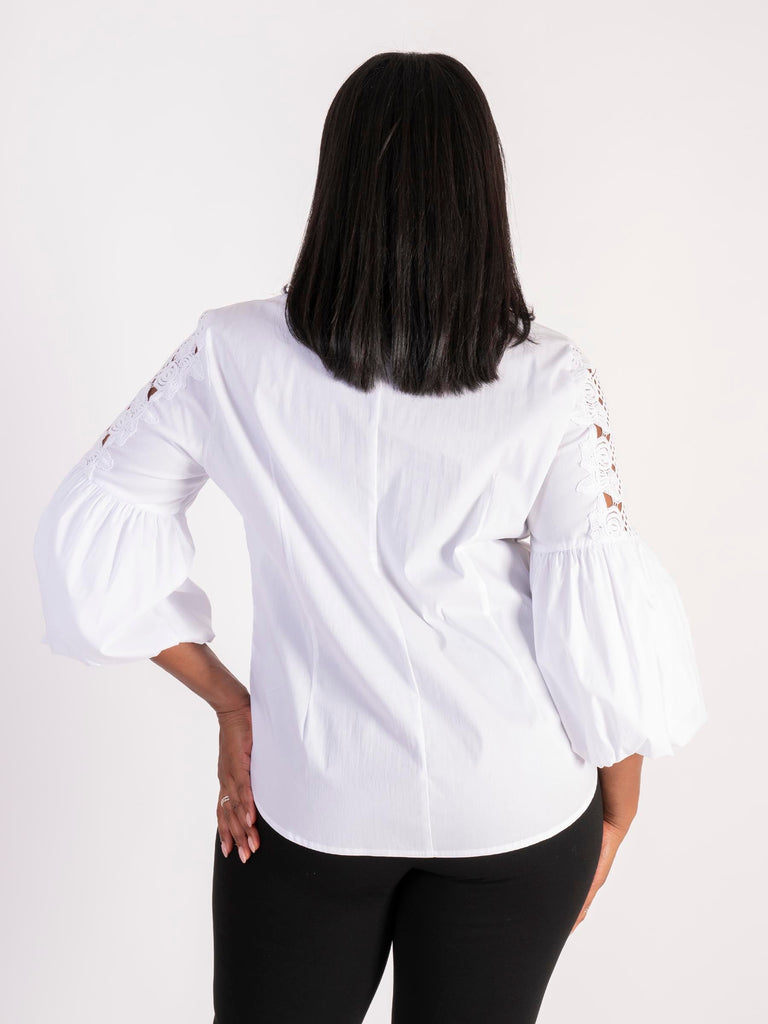 White Collar Fisto Embroidered Puff Sleeve Poplin Shirt BCHESQ-251135 - Groningen