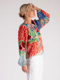 Orange/Multi Abstract Safari Print Plissé Chiffon Blouse