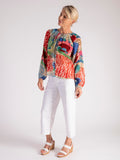 Orange/Multi Abstract Safari Print Plissé Chiffon Blouse