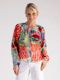 Orange/Multi Abstract Safari Print Plissé Chiffon Blouse