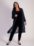 Dark Navy Chiffon Barrel Coat with Lace Chevron Inset Trim