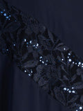 Dark Navy Chiffon Barrel Coat with Lace Chevron Inset Trim