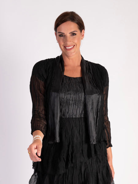 Black Crush Pleat Satin & Chiffon Shrug